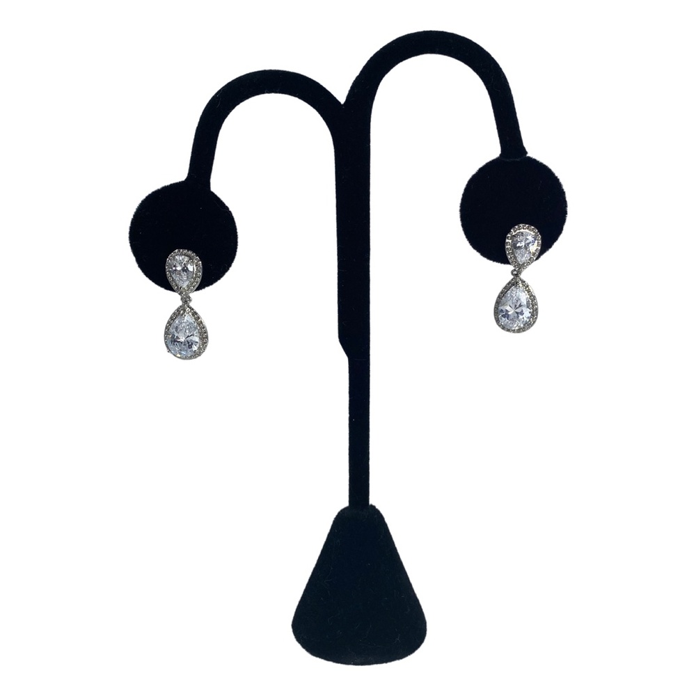 Cubic Zirconia Earrings Pear Shaped Drop Stud - Picture 3 of 4